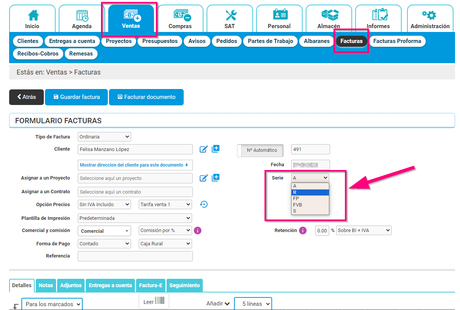 Editar la factura en Cloud Gestion y cambiar la serie