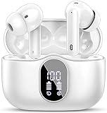 Auriculares Inalámbricos,Auriculares Bluetooth 5.3 con HD Micrófono HiFi Estéreo Pantalla LED,Reducción de Ruido Auriculares,13 mm Controlador dinámico,IP7 Impermeable 36H Cascos Inalambricos Blanco