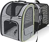 Pecute Transportin Gato Mochilas para Gatos y Perro Bolsa para mascotas Expandible y Plegable, Carga Máxima 8 kg, para viajar en tren / automóvil / restaurante / avión, Gris (Gris, Ventana de malla)