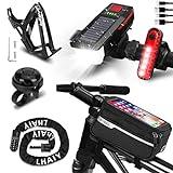 6 en 1 Accesorios Bicicletas incluyendo Luces Bicicleta Delantera y Trasera, Bolsa Bicicleta, Candado de Cable, Portabidones Ciclismo, de Bicicleta para Bici Carretera Montaña