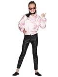 Smiffys-27490S Cantante Licenciado Oficialmente Cazadora de Las Pink Ladies de Grease, Rosa, con Logotipo, Color Rosado, S-Edad 4-6 años (Smiffy'S 27490S)