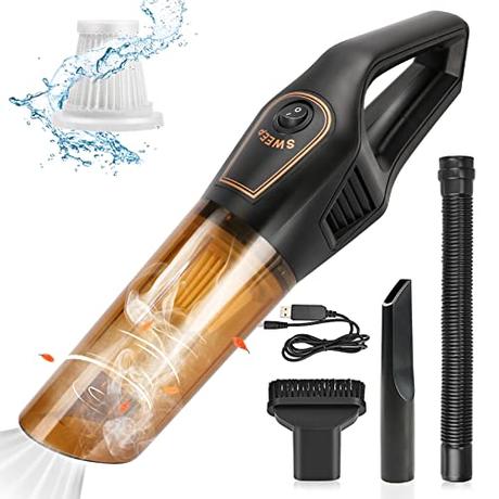 Aspiradora de mano, Aspiradora de computadora Aspiradora de automóvil inalámbrica, aspirador coche recargable de succión fuerte de 6Kpa, Limpieza de cabello de mascotas en el automóvil doméstico