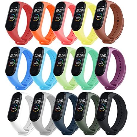 [15 Piezas] Correas para Xiaomi Band 3, Mi Band 4 Pulsera de Repuesto Suave, Transpirable, Resistente al Sudor (nergo)