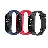 BRone Mi Band 3 4 Correas,3 Piezas Coloridos Impermeable Reemplazo Correas Reloj Silicona Banda para XIAOMI Mi Band 3 Correa para Xiaomi Mi Band 4 Pulsera Banda - Rojo Negro Azul