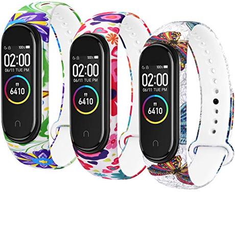 QHAN Correa Compatible con Xiaomi Mi Band 4 /Xiaomi Mi Band 3, Banda de Repuesto Reloj Silicona Coloridos, Pulseras Mujer Hombre (Flor Rosa/Flor púrpura/Mariposa)
