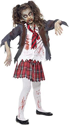 Zombie School Girl Costume, Grey, with Skirt, Jacket, Mock Shirt & Tie, (L)