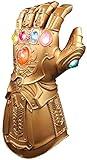 UrMsun Guante de los Vengadores con Luces led, Guantele Thanos Vengadores 4 Final del Juego Iron Man Infinity Gauntlet Hulk Thanos Capitán América Thor Cosplay con 2 Pilas Recambio (Gold)