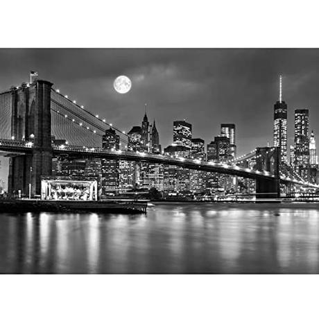 Runa Art Papel tapiz fotográfico Brooklyn puente de la noche 352 x 250 cm Lana Fondo De Pantalla XXL Moderna Decoración De Pared Sala Cuarto Oficina Salón Negro y blanco 9101011b