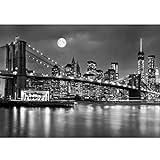 Runa Art Papel tapiz fotográfico Brooklyn puente de la noche 352 x 250 cm Lana Fondo De Pantalla XXL Moderna Decoración De Pared Sala Cuarto Oficina Salón Negro y blanco 9101011b