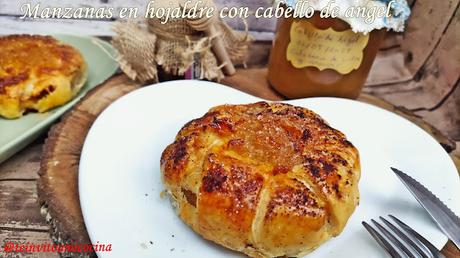 Manzana en hojaldre con cabello de ángel