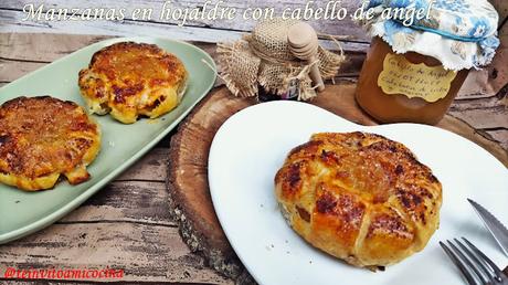 Manzana en hojaldre con cabello de ángel