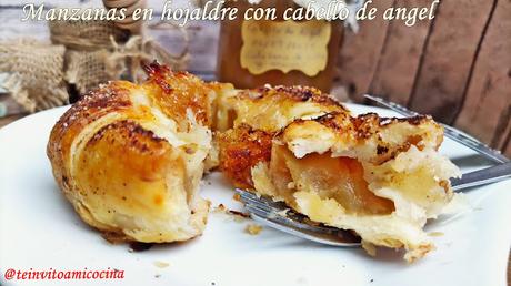 Manzana en hojaldre con cabello de ángel