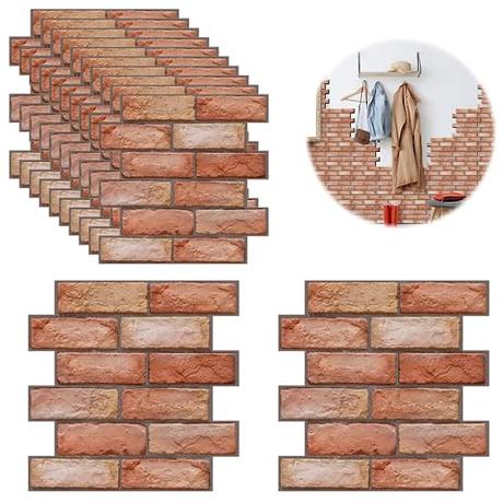 Choonjin 10 piezas Papel Pintado Autoadhesivo Pared 30 × 30 cm, Vinilos de Pared Decorativos, Revestimiento de Paredes PVC, Ladrillos 3D Adhesivo Pared, Adesivos Papel de Paredes Decoración (PVC)