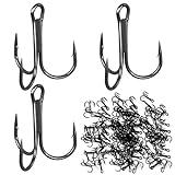 FORYNXHWIN 50 Piezas Anzuelos Triples de Pesca Anzuelos Pesca Mar Anzuelos Pesca Acero Carbono para Agua Dulce de Agua Salada