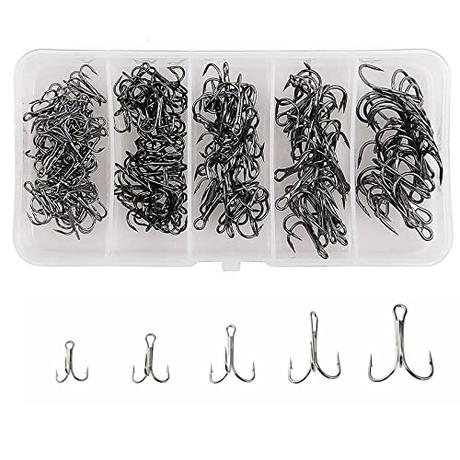 Srup 50 Piezas Juego Anzuelos Triples Pesca, Pesca en el Mar Ganchos Agudos, Anzuelos Pesca Acero Carbono Redondos, con Caja De Aparejos De Pesca,Adecuado para Pesca En El Lago,Pesca En Río