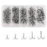 Srup 50 Piezas Juego Anzuelos Triples Pesca, Pesca en el Mar Ganchos Agudos, Anzuelos Pesca Acero Carbono Redondos, con Caja De Aparejos De Pesca,Adecuado para Pesca En El Lago,Pesca En Río