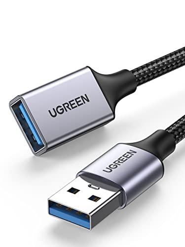 UGREEN Cable Alargador USB 3.0 Cable Extension USB Tipo A Macho a Hembra Extensor 5 Gbps para Ordernador, Disco Duro Externo, Impresora, Ratón, Teclado, Hub, Pendrive, Mando de PS3, VR Gafas (1M)