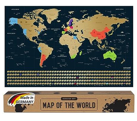 envami® Mapa Mundi Rascar I Mapas del Mundo para Marcar Viajes I 68 X 43 CM I Oro I Scratch Off Travel Map