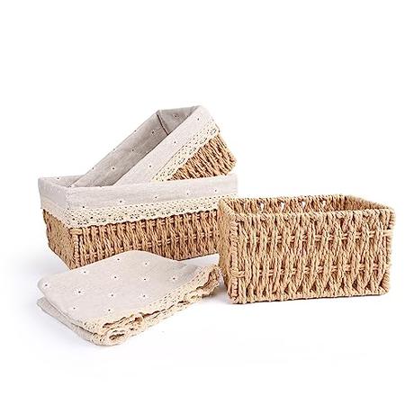 Czemo Cestas Almacenaje Cesta Tejida 3 Piezas cajas almacenaje cesta mimbre cesta decorativa para Bodas Cocinas canasta de juguetes Estantes oficinas mesa de comedor habitación infantil sala de estar