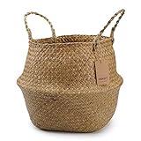 DOKOT Natural Seagrass Mimbre Cesta de Cesteria, Cestos para la Colada con Asa, Cesta Plegable para el Vientre Maceta, Decoracion para el Hogar Almacenar Juguetes, Ropa, Fruta o Plantas
