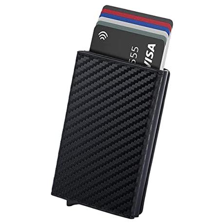 Hision Tarjeteros para Tarjetas de Credito, Automática Pop-up Billeteras de Protección RFID Cuero Cartera para Hombre y Mujer con Monedero