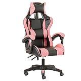 Baroni Home - Silla De Gaming Rosa y Negra, Silla Ergonómica de Oficina con Respaldo Regulable de 90° a 120°, con Reposacabezas, reposabrazos y Soporte Lumbar. Rotación de 360°