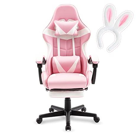 Soontrans Silla Gaming, Sillas Gaming Ergonómica con Reposapiés & Reposacabeza & Cojín Lumbar & Diadema, Reposabrazos Tapizados, Silla Gamer para Youtube Livestreaming Xbox (Rosa)
