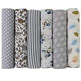 UOOOM 6pcs 50 x 50 cm, diseño de retales algodón Tejido DIY hecho a mano Costura Quilting tela diseños diferentes (Gris)