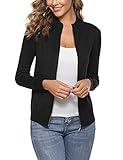 Aottori Cárdigan de Punto con Cremallera para Mujer,Chaqueta de Punto Sueter Manga Larga Abrigo Suéter Rebeca Chaqueta de Jerseis Negro M