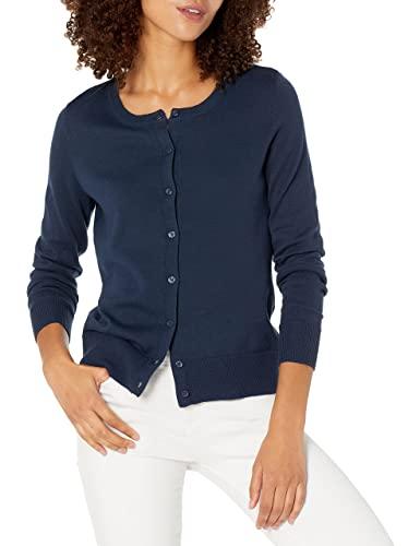 Amazon Essentials Jersey Cárdigan de Cuello a La Caja Ligero (Disponible en Tallas Grandes) Mujer, Azul Marino, L