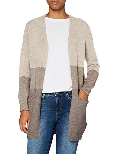 Only Mujer Long Knitted Cardigan Cárdigan,Multicolor (Sand Stripes/W. Beige/Woodsmoke),L
