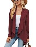 Migcaput Ladies Cardigan Chaqueta de punto de manga larga Chaqueta de punto lisa y ligera Chaqueta de punto abierta Chaqueta de punto fina y elegante Vino tinto S