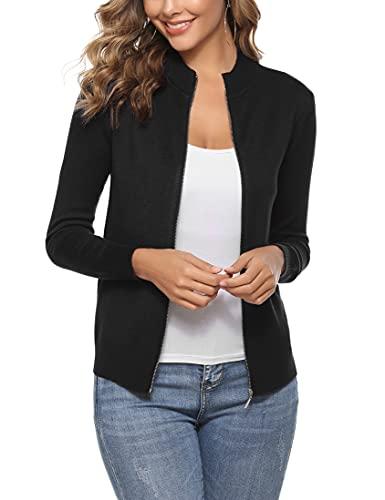 Aottori Cárdigan de Punto con Cremallera para Mujer,Chaqueta de Punto Sueter Manga Larga Abrigo Suéter Rebeca Chaqueta de Jerseis Negro M