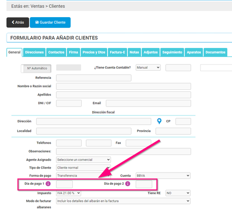 Asignar días de pagos fijos a clientes
