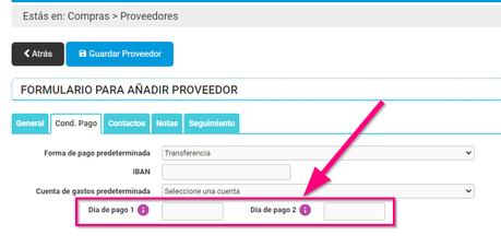 Asignar días de pagos fijos a proveedores