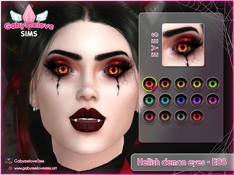 Sims 4 CC | Eye colors: Hellish demon eyes • E08, contact lenses | Halloween CC | Gabymelove Sims | Custom content, contenido personalizado, mod, mods, color de ojos, colores, infernal, hell, demoniac, demonian, devil, demonio, diablo, demoniaco, mal, ojos, ojo, lentes, contacto, pupilens, lentillas, noche de brujas, terror, vampire, hell