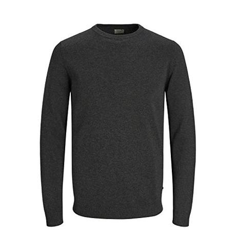 Jack & Jones Hombre Básico Knit Crew Cuello - Dark Gris Melange - M