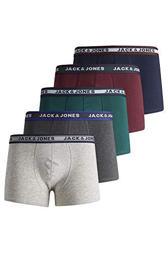 JACK and JONES Pack de 5 bóxers Jacoliver Trunks para hombre, gris oscuro jaspeado, talla L EU