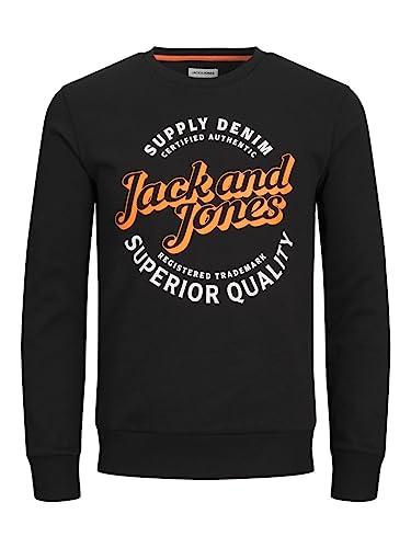 JACK & JONES Jjmikk Sweat Crew Neck Suéter, Black/Print:Big, L para Hombre