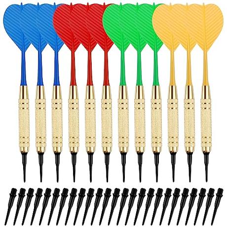 TUFA 12 Dardos Punta Plastico 18g,Dardos para Diana Electrónica,Dardos Profesionales con 100 Puntas,Dardos de Plástico para Diana Electrónica,Dardos para Casa y Principiantes, Regalo de Niño
