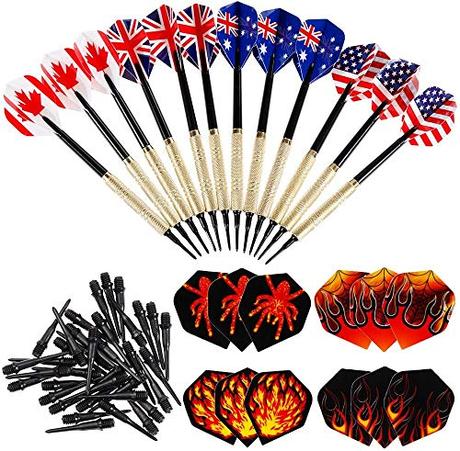 Nabance 12 Dardos para Diana Electrónica, Dardos Punta de Plastico con 12 Cañas de Aluminio y 24 Pluma en 8 Patrón y 36 Puntas de Dardos, para Casa y Principiantes, Regalo de Niño