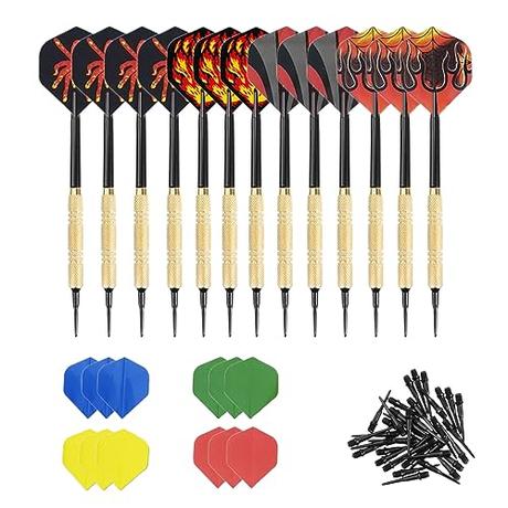 12 Piezas Dardos Punta de Plastico, Dardos para Diana Electrónica con 24 Vuelos Adicionales 8 Motivos, 100 Puntas de Dardos de Plástico para Intercambiar