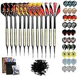 Sinwind 12 Dardos Punta Plastico para Diana Electrónica, Dardos Diana Electronica de Profesionales + 42 Plumas de 14 Patrones + 100 Puntas (16 Gramos)