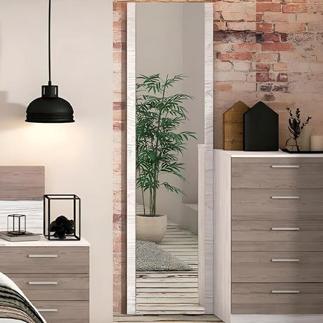 Espejo cuerpo entero con marco en los laterales, 180 cm, blanco con vetas - Parma