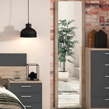 Espejo cuerpo entero con marco en los laterales, 180 cm., roble - Parma