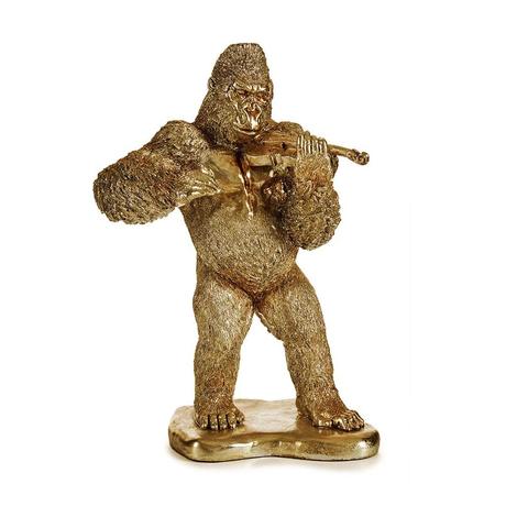 Gorila decorativo tocando violín, parado sobre soporte dorado - Bwindi