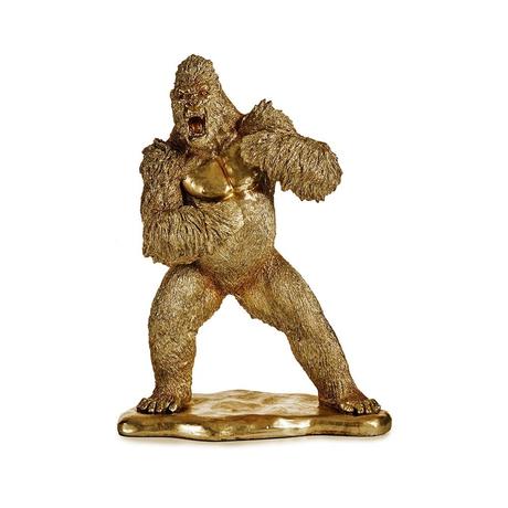 Gorila enfadado, rugiendo, de pie sobre base, golpeando su pecho dorado – Bwindi