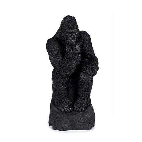 Gorila sentado en roca, pensando, cabeza apoyada en mano, resina negro – Bwindi