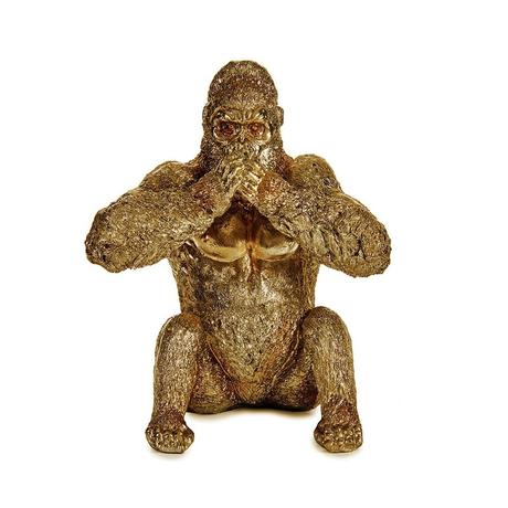 Gorila pequeño sentado, cubriendo la boca con sus manos dorado – Bwindi