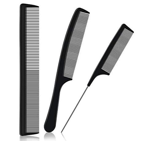 URAQT Peine de Peluquería de Fibra de Carbono, Set de 3 Piezas Peine de Pelo de Antiestático, Peines de Dientes Finos Profesionales, Peines de Cola de Peluquero para Corte y Peinado (Negro)
